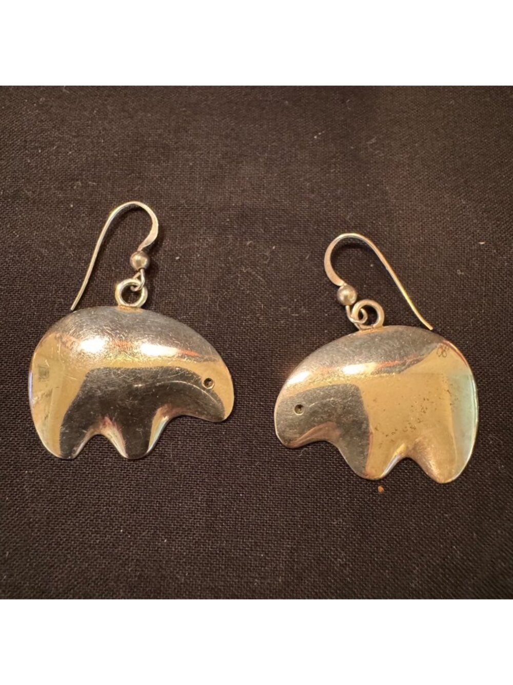 Solid Sterling Silver 925 Fetish Bear Shaped Dangle Earrings Size 2" Length